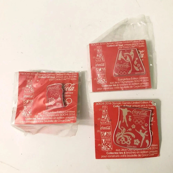Lot  of 3 Sochi Olympic Games 2014 Pins Coca Cola Bottle Pieces - Picture 1 of 11